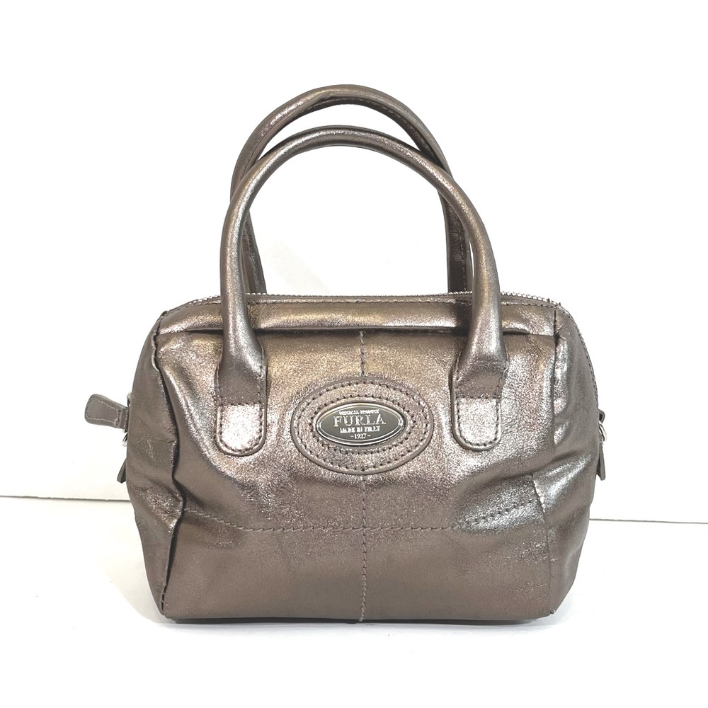 FURLA Silver Leather Mini Satchel Handbag